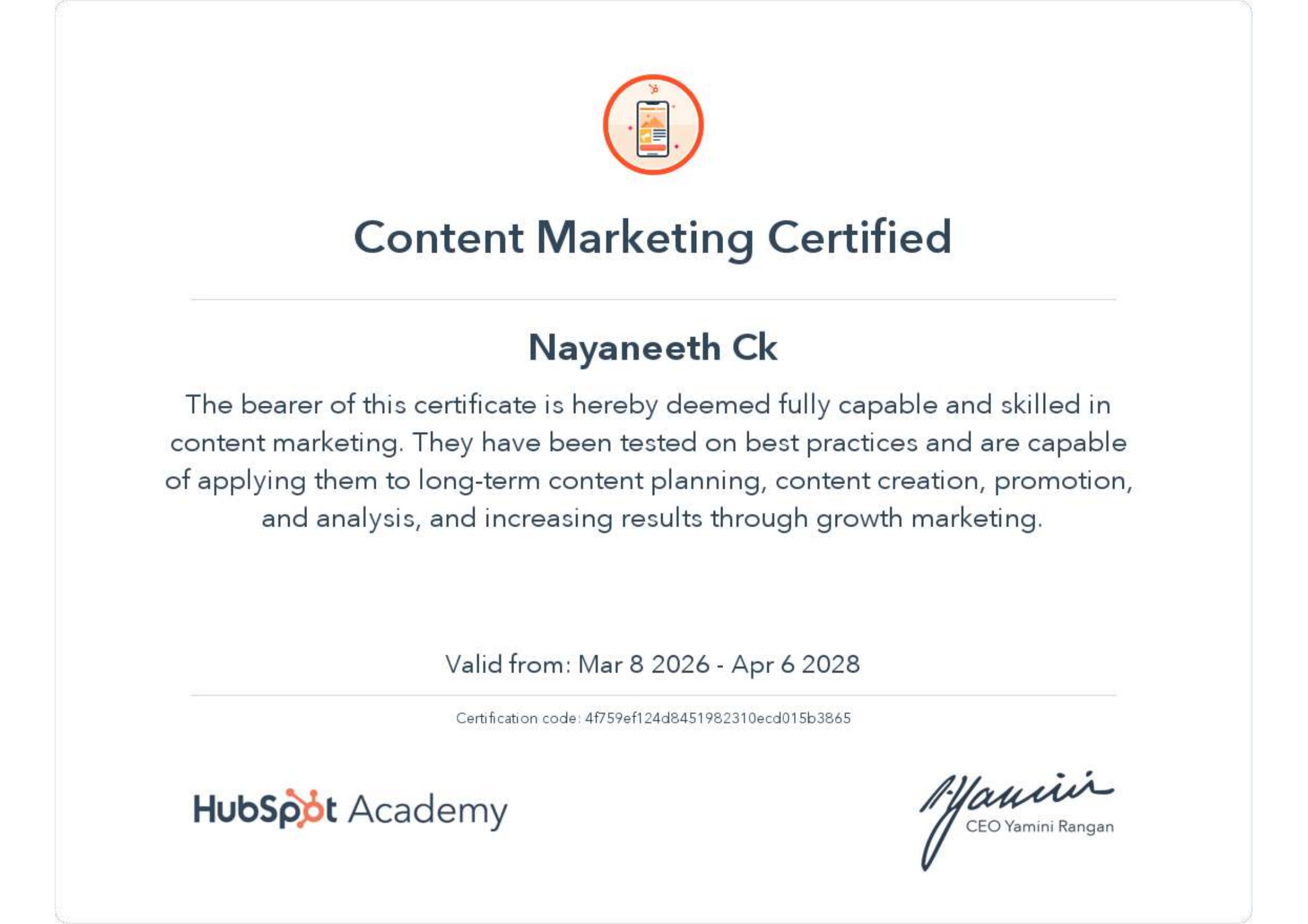 HubSpot Content Marketing Certification