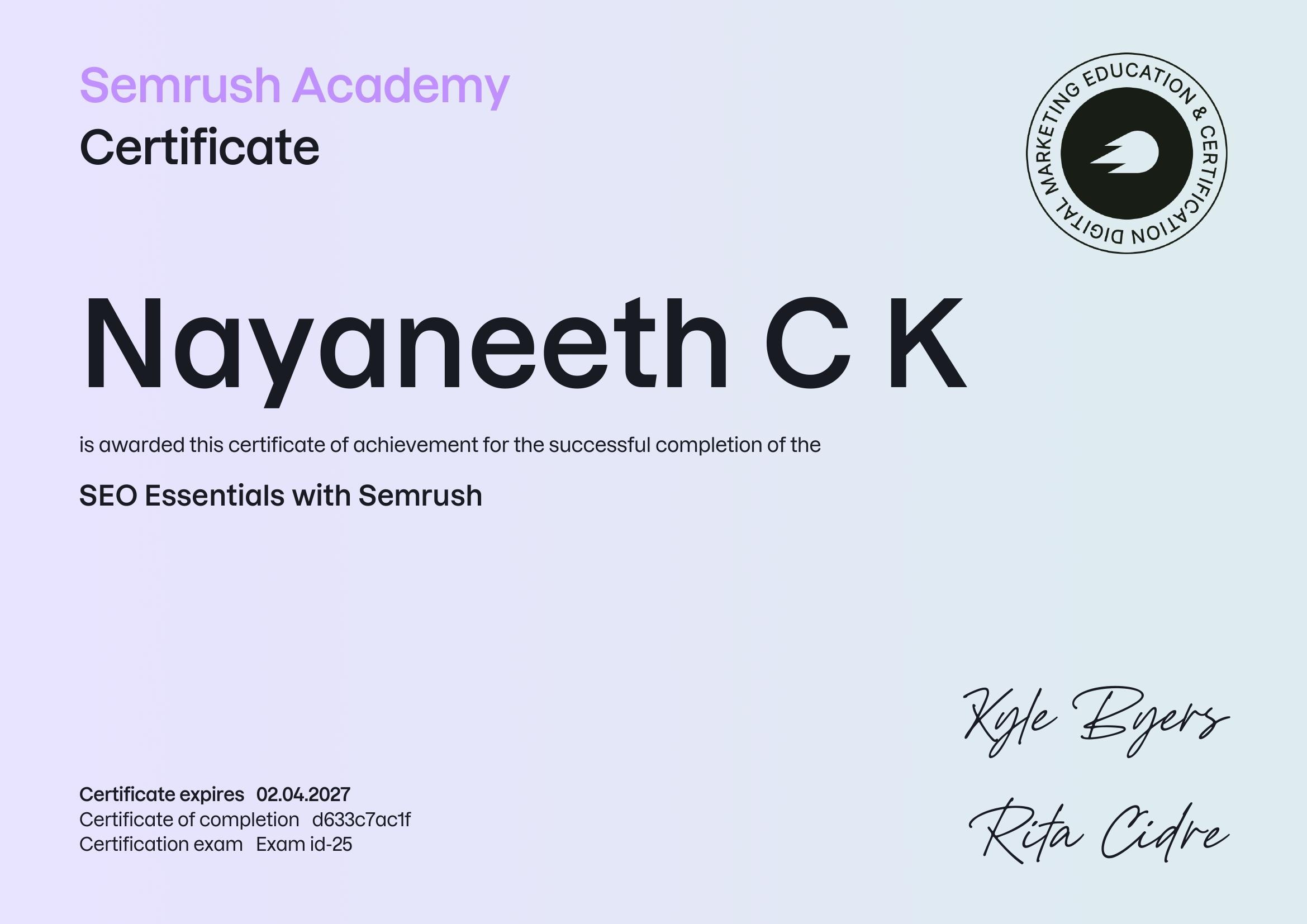 Semrush SEO Essentials Certification